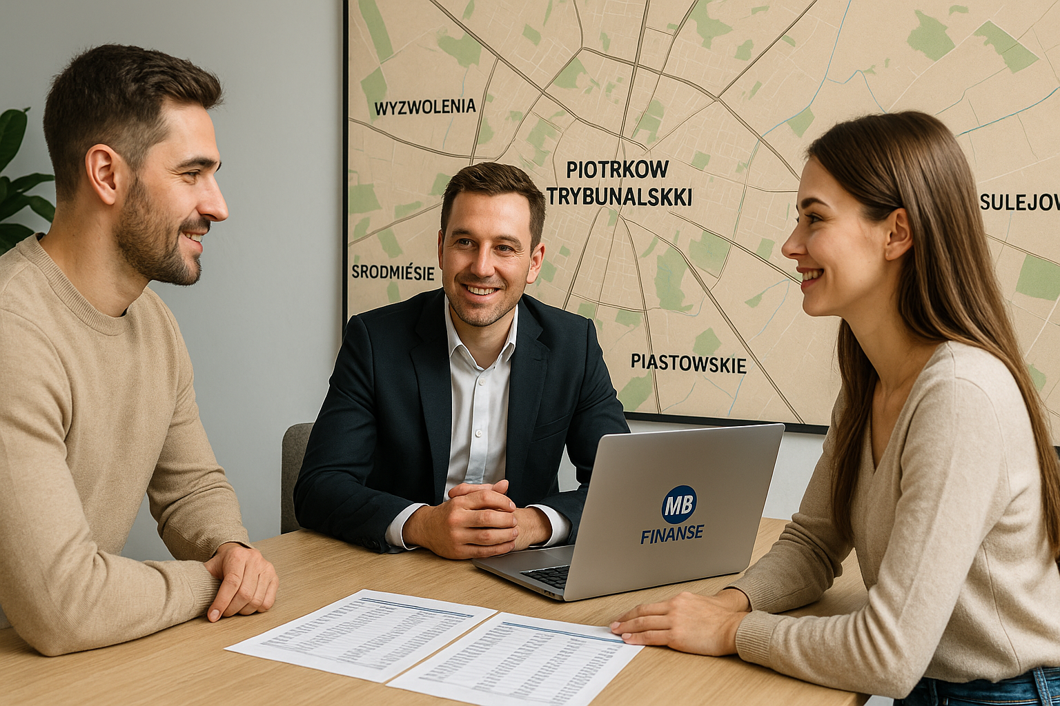 Doradca kredytowy MB Finanse prezentujący symulację rat młodej parze w Piotrkowie Trybunalskim